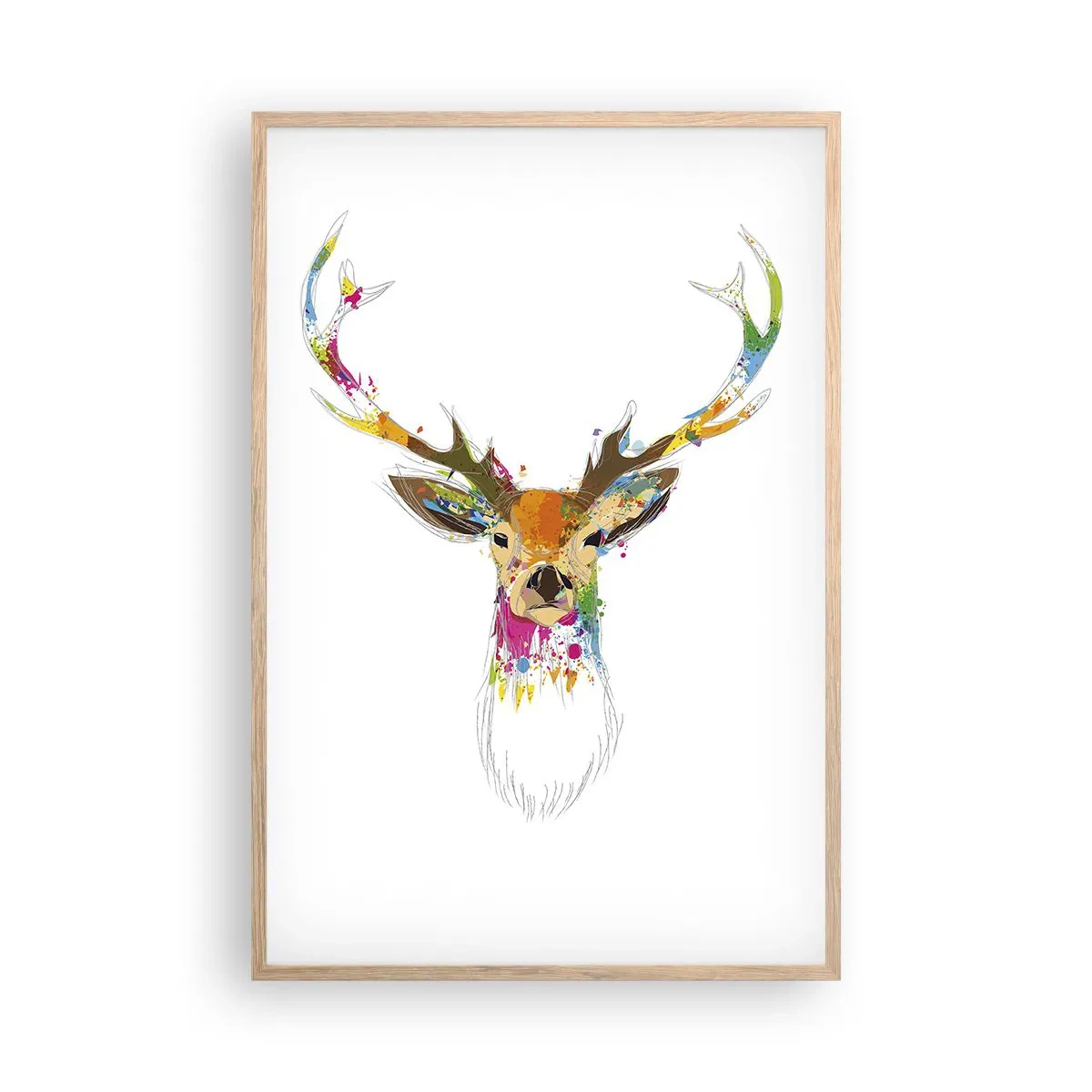 Póster en marco roble claro - Un suave ciervo bañado en color - 61x91 cm