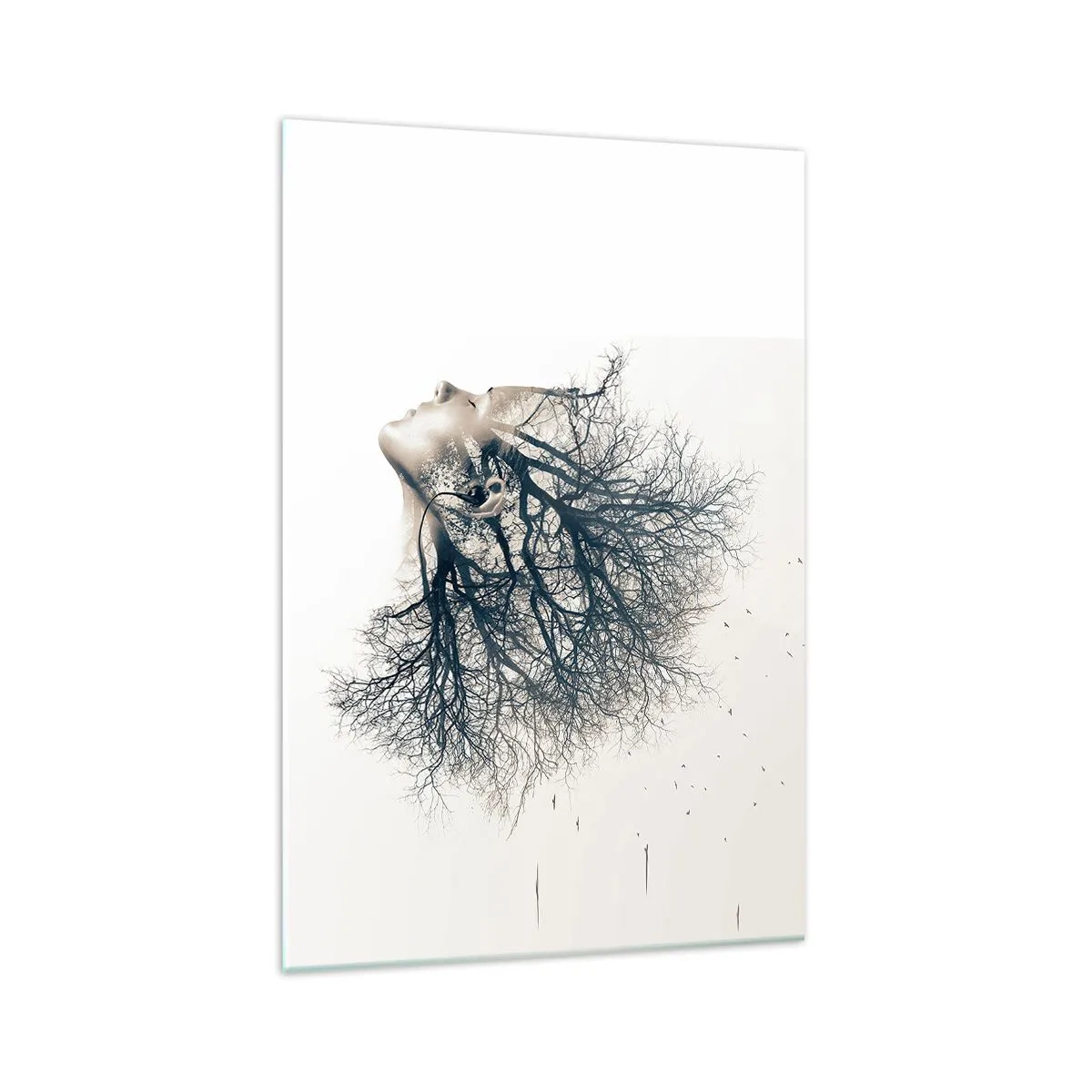 Cuadro sobre vidrio - Impresiones sobre Vidrio - Silueta creativa de una mujer y árboles. - 70x100cm - Escuchando el susurro de un árbol - Decoración de pared moderna para salón y dormitorio ARTTOR