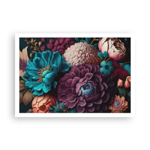 Póster - Un ramo de flores en colores intensos sobre un fondo oscuro. - 100x70cm - Naturaleza en abundancia - Decoración de pared moderna para salón y dormitorio ARTTOR