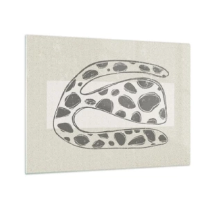 Cuadro sobre vidrio - Impresiones sobre Vidrio - Una forma orgánica fantasiosa en tonos grises sobre beige. - 70x50cm - Una criatura extraña - Decoración de pared moderna para salón y dormitorio ARTTOR