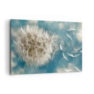 Cuadro sobre lienzo - Impresión de Imagen - Un diente de león desperdigado contra un cielo azul. - 100x70cm - El aliento de un ángel - Decoración de pared moderna para salón y dormitorio ARTTOR