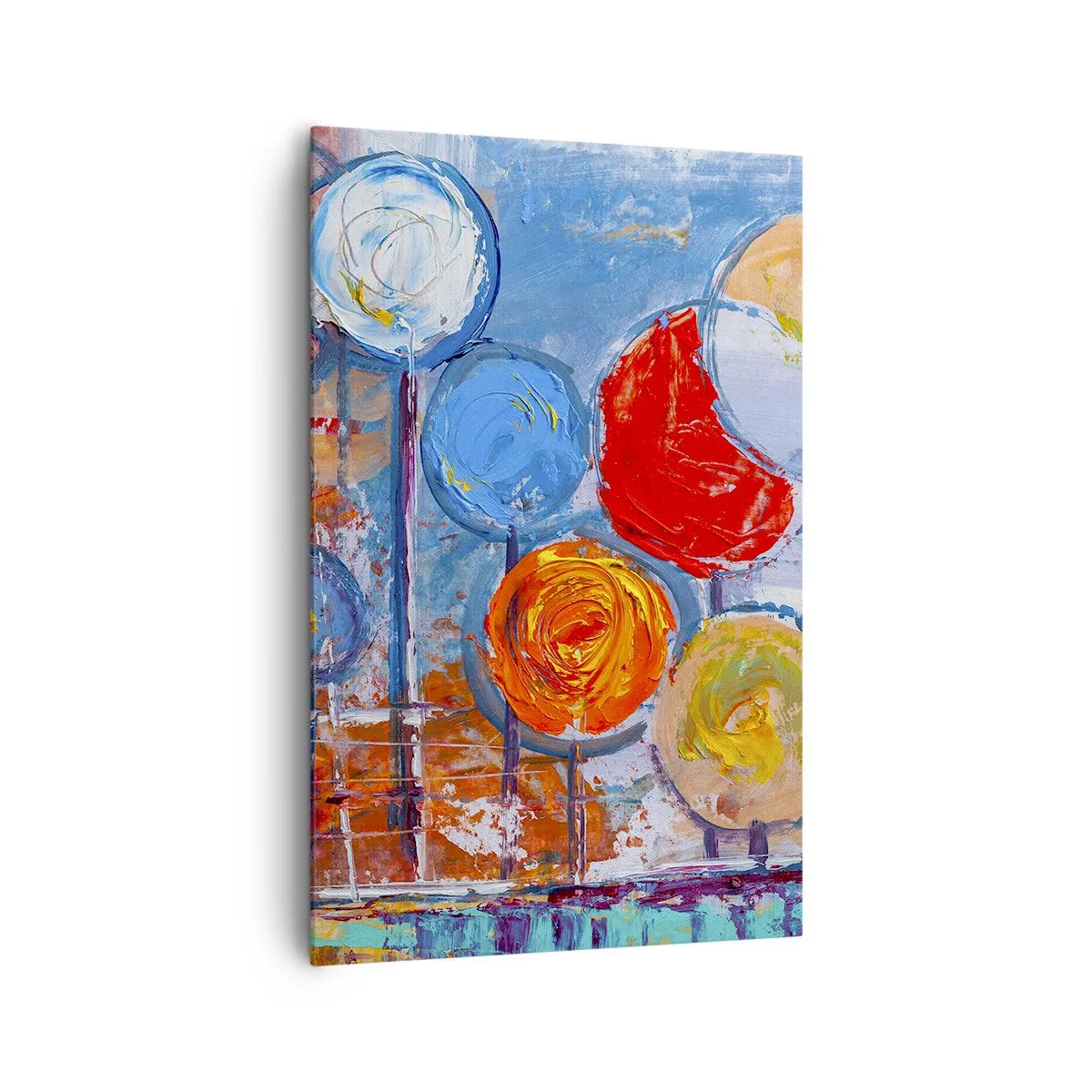 Cuadro sobre lienzo - Impresión de Imagen - Árboles abstractos coloridos sobre un fondo azul - 80x120cm - Milagros en un palo - Decoración de pared moderna para salón y dormitorio ARTTOR