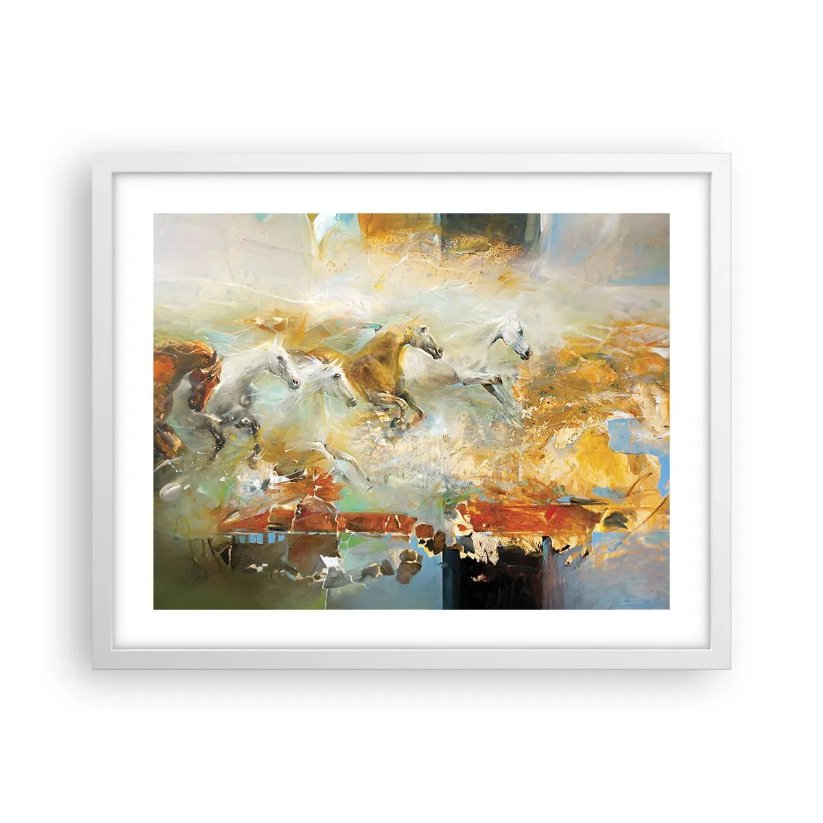 Póster en marco blanco - Galopando a través de la luz - 50x40 cm