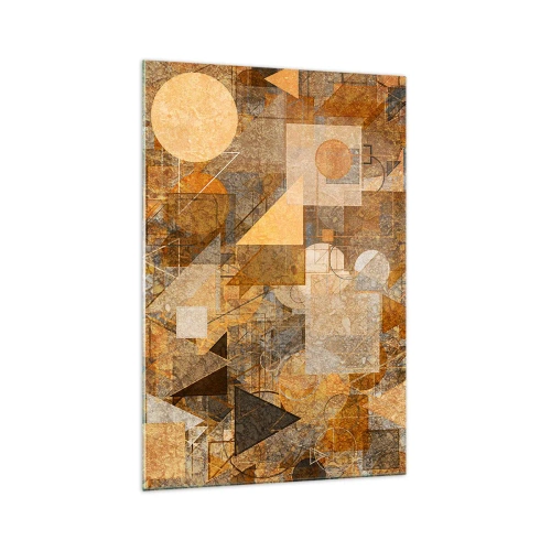 Cuadro sobre vidrio - Impresiones sobre Vidrio - Figuras geométricas abstractas en tonos cálidos. - 70x100cm - Estudio cubista en bronce - Decoración de pared moderna para salón y dormitorio ARTTOR