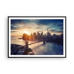 Póster en marco negro - Panorama de la ciudad con el puente y el río a la luz del sol poniente - 100x70cm - Un monumento a la cultura occidental - Decoración de pared moderna para salón y dormitorio ARTTOR