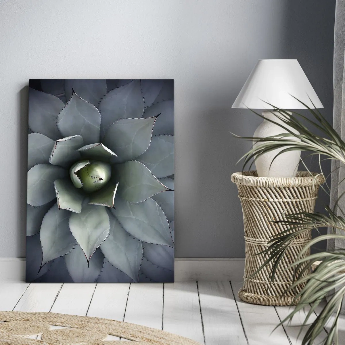 Cuadro sobre lienzo - Impresión de Imagen - Primer plano de una roseta de agave en delicados tonos verdes. - 50x70cm - Perfección natural - Decoración de pared moderna para salón y dormitorio ARTTOR