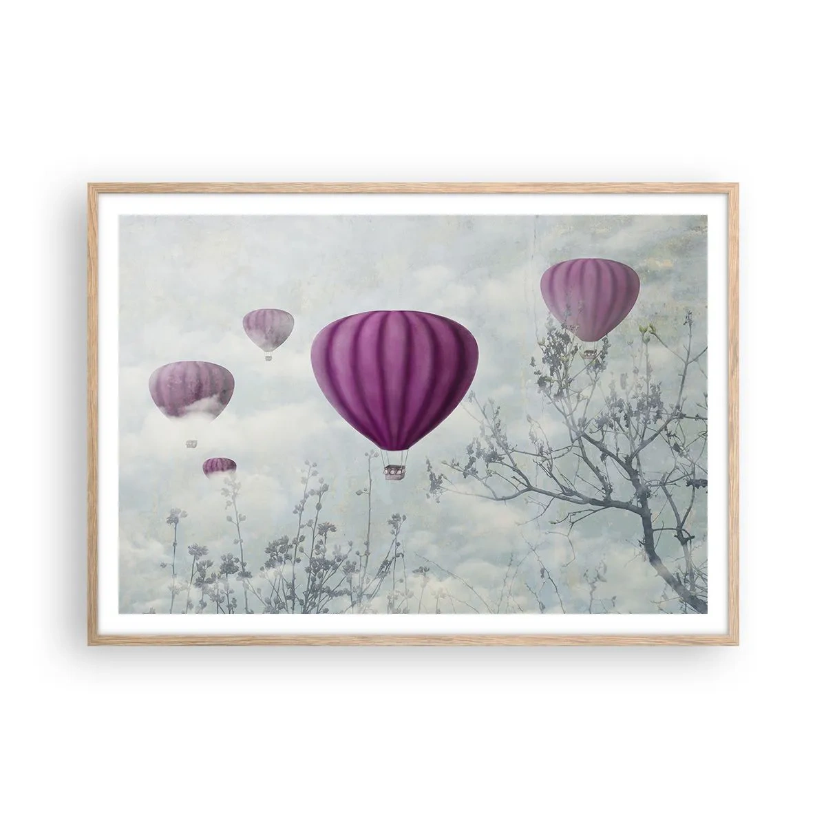 Póster en marco roble claro - Surcando los cielos - 100x70 cm