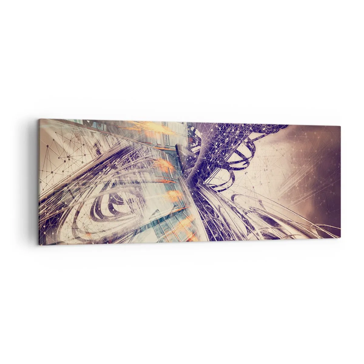 Cuadro sobre lienzo - Impresión de Imagen - Abstracción dinámica en tonos beige y morado. - 140x50cm - Con mucha prisa - Decoración de pared moderna para salón y dormitorio ARTTOR