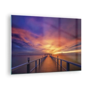 Cuadro sobre vidrio - Impresiones sobre Vidrio - El muelle con la puesta de sol como telón de fondo - 70x50cm - Sin fin - Decoración de pared moderna para salón y dormitorio ARTTOR