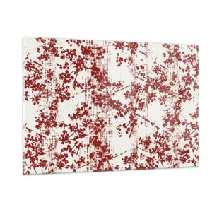 Cuadro sobre vidrio - Impresiones sobre Vidrio - Un patrón floral en rojo sobre un fondo claro y desgastado. - 120x80cm - Como un viejo percal - Decoración de pared moderna para salón y dormitorio ARTTOR
