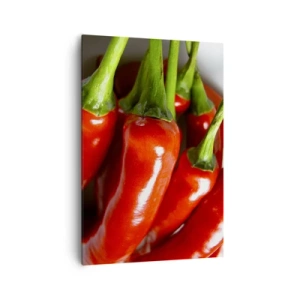 Cuadro sobre lienzo - Impresión de Imagen - Primer plano de chiles rojos con tallos verdes - 70x100cm - Jugoso, brillante, suave - Decoración de pared moderna para salón y dormitorio ARTTOR