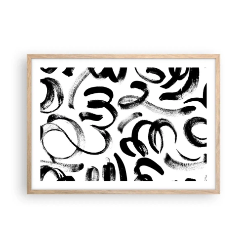 Póster en marco roble claro - Negro sobre blanco - 70x50 cm