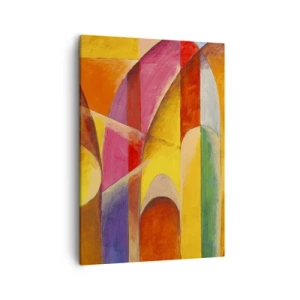 Cuadro sobre lienzo - Impresión de Imagen - Una composición abstracta llena de formas geométricas coloridas. - 50x70cm - Catedral del sol - Decoración de pared moderna para salón y dormitorio ARTTOR