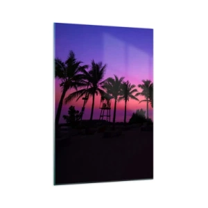 Cuadro sobre vidrio - Impresiones sobre Vidrio - Siluetas de palmeras contra un cielo de atardecer de color rosa y morado - 70x100cm - Atardecer bajo las palmeras - Decoración de pared moderna para salón y dormitorio ARTTOR