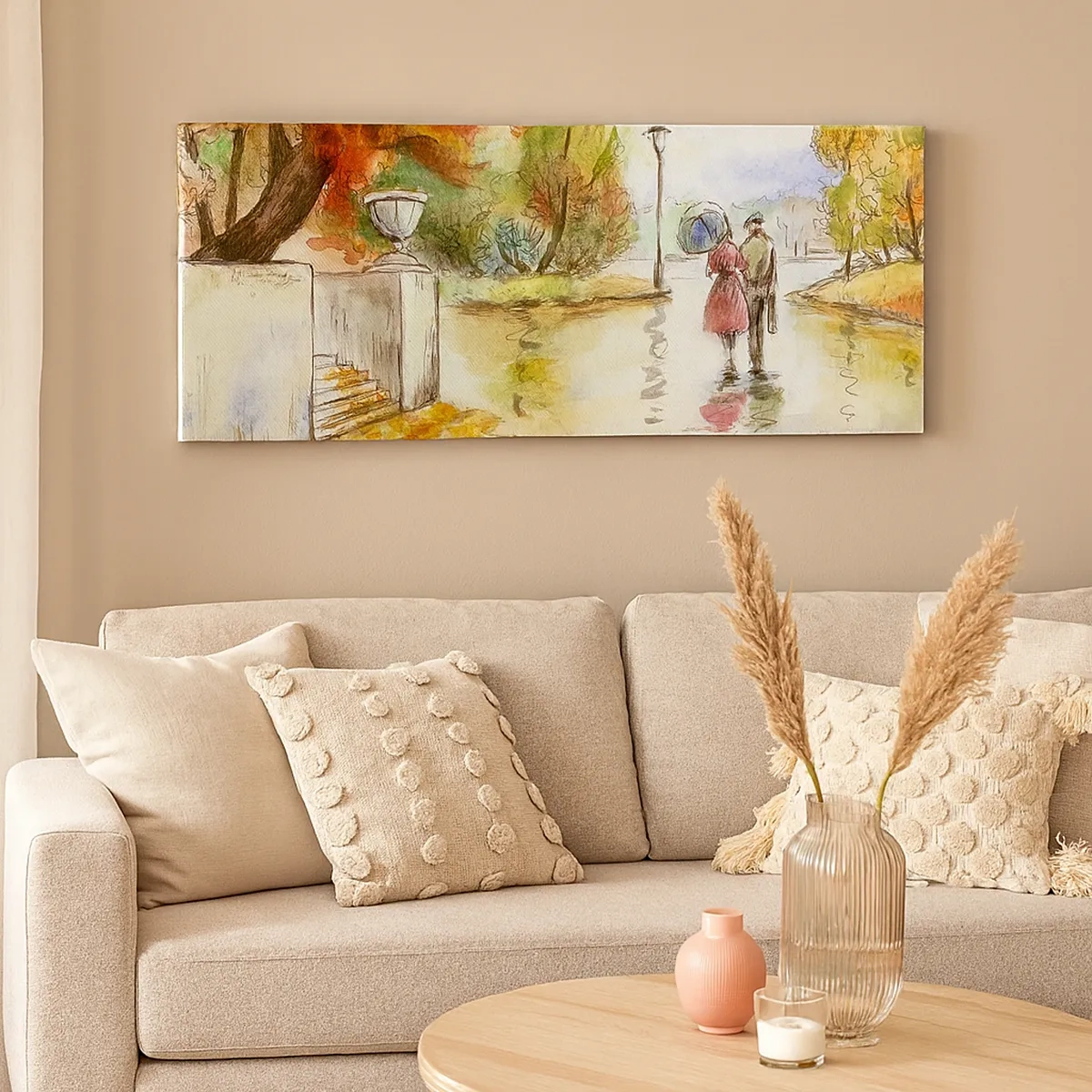 Cuadro sobre lienzo - Impresión de Imagen - Un otoño romántico en el parque - 30x30 cm