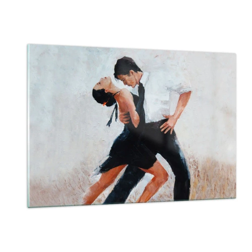Cuadro sobre vidrio - Impresiones sobre Vidrio - Una pareja bailando tango en una pose dinámica. - 120x80cm - El tango de mis sueños - Decoración de pared moderna para salón y dormitorio ARTTOR