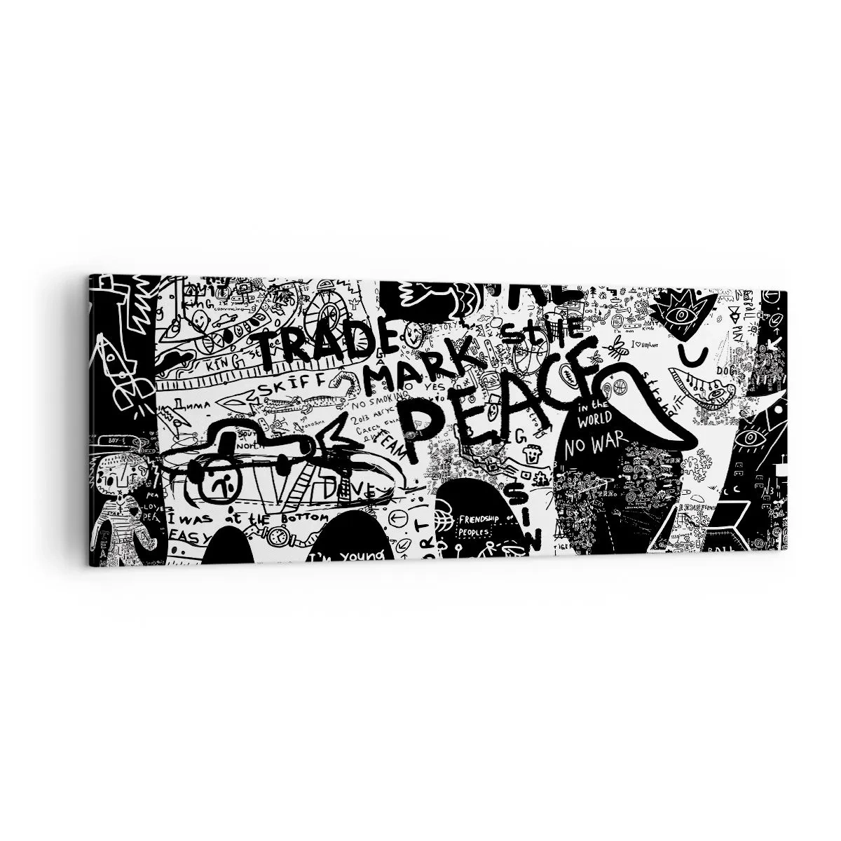 Cuadro sobre lienzo - Impresión de Imagen - Gráficos en blanco y negro con motivos de grafiti. - 140x50cm - El rico mundo de la calle - Decoración de pared moderna para salón y dormitorio ARTTOR