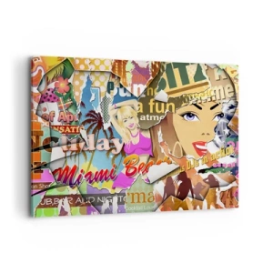 Cuadro sobre lienzo - Impresión de Imagen - Un collage colorido con elementos retro y pop art. - 100x70cm - Recuerdos de las vacaciones - Decoración de pared moderna para salón y dormitorio ARTTOR