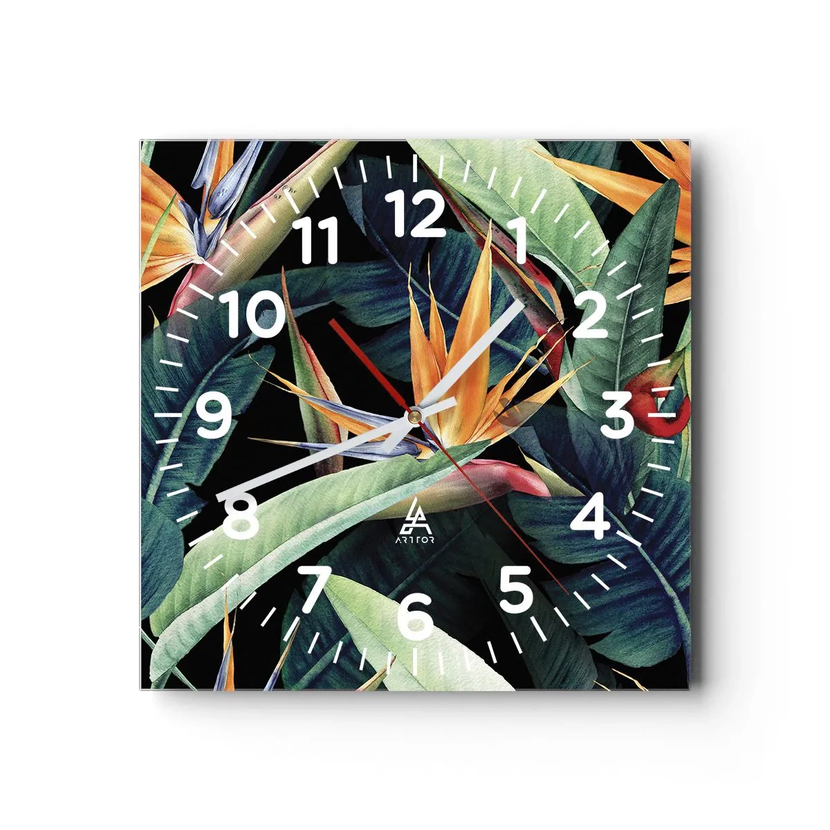 Reloj de pared - Reloj de vidrio - Flores de llamas de los trópicos - 30x30 cm