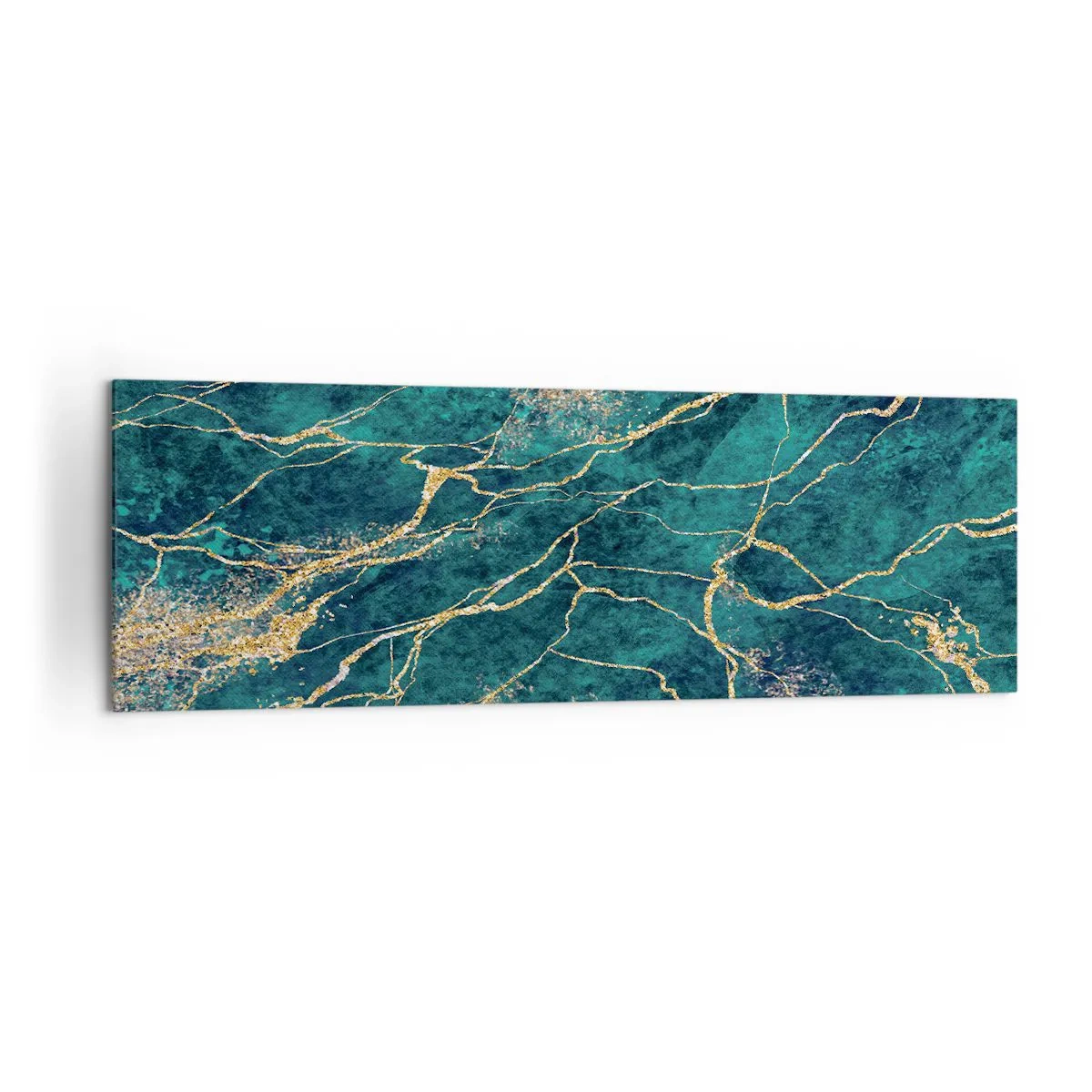 Cuadro sobre lienzo - Impresión de Imagen - Patrón de mármol texturizado en tonos turquesa y dorado. - 160x50cm - Riachuelos de oro - Decoración de pared moderna para salón y dormitorio ARTTOR