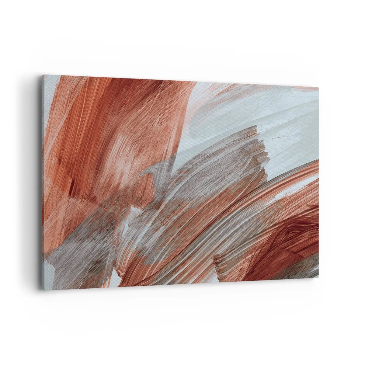 Cuadro sobre lienzo - Impresión de Imagen - Pinceladas abstractas en tonos cobre y gris. - 120x80cm - Abstracción otoñal y ventosa - Decoración de pared moderna para salón y dormitorio ARTTOR