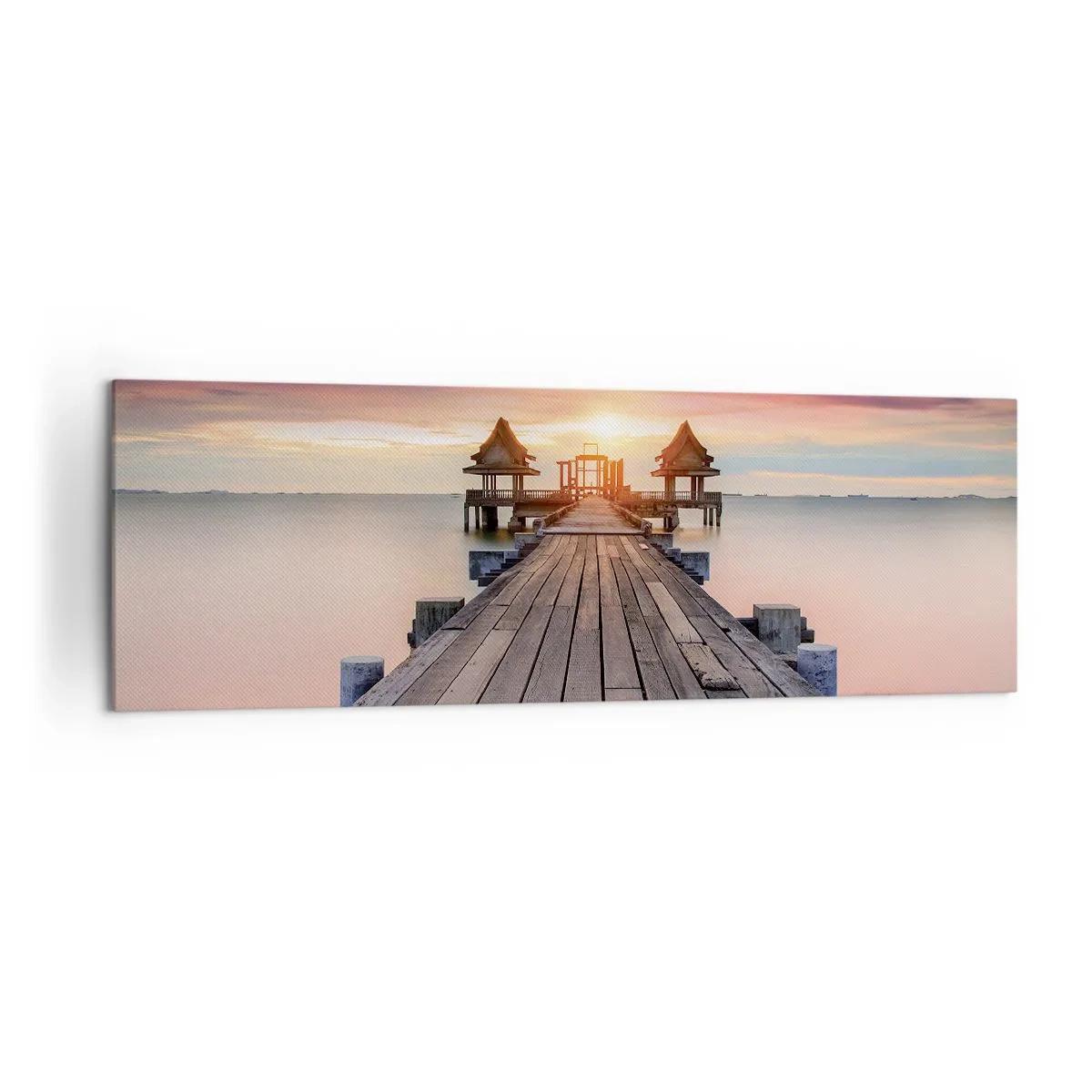 Cuadro sobre lienzo - Impresión de Imagen - Muelle de madera que conduce a los miradores al atardecer - 160x50cm - De este a oeste - Decoración de pared moderna para salón y dormitorio ARTTOR