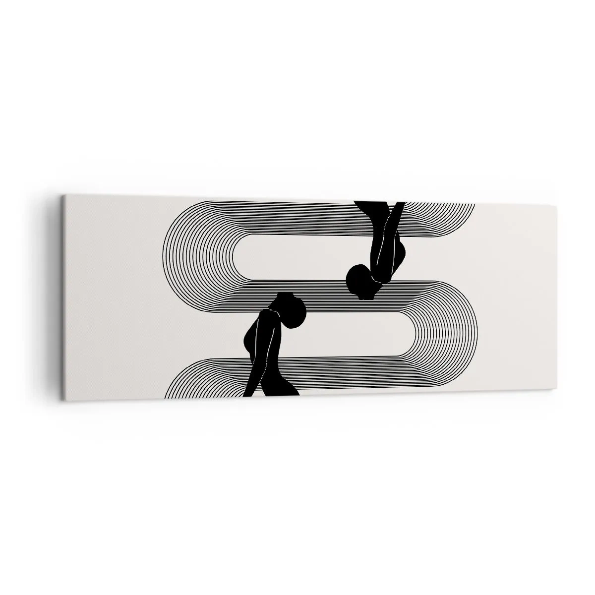 Cuadro sobre lienzo - Impresión de Imagen - Siluetas negras con líneas geométricas sobre un fondo claro - 140x50cm - Simetría sensual - Decoración de pared moderna para salón y dormitorio ARTTOR