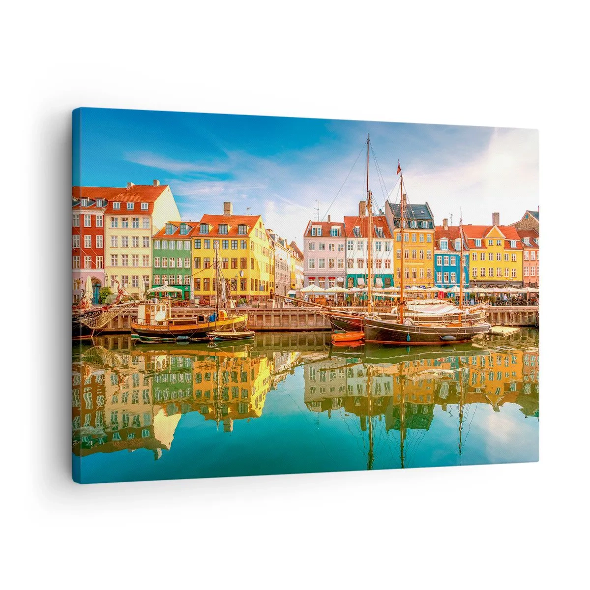 Cuadro sobre lienzo - Impresión de Imagen - Casas coloridas en los canales de Copenhague - 70x50cm - Sobre el agua tan suave como un espejo - Decoración de pared moderna para salón y dormitorio ARTTOR