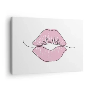 Cuadro sobre lienzo - Impresión de Imagen - Dibujo de labios minimalista en tono rosa. - 70x50cm - ¿Listo para un beso? - Decoración de pared moderna para salón y dormitorio ARTTOR
