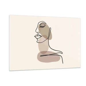 Cuadro sobre vidrio - Impresiones sobre Vidrio - Retrato del rostro de una mujer en estilo minimalista y abstracto. - 120x80cm - Escucharse a sí misma - Decoración de pared moderna para salón y dormitorio ARTTOR