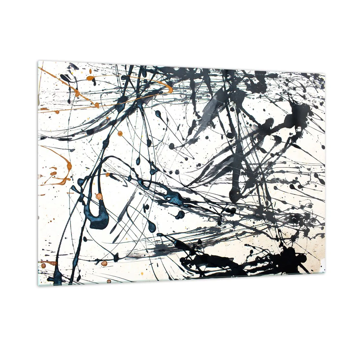 Cuadro sobre vidrio - Impresiones sobre Vidrio - Manchas y líneas abstractas sobre un fondo claro - 120x80cm - ¿Con o sin sentido? - Decoración de pared moderna para salón y dormitorio ARTTOR