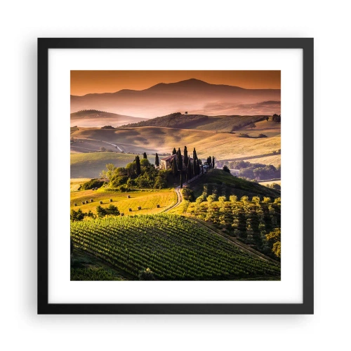 Póster en marco negro - Paisaje toscano - 40x40 cm