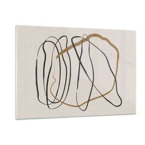 Cuadro sobre vidrio - Impresiones sobre Vidrio - Una composición expresiva de líneas en negro y marrón sobre un fondo claro. - 120x80cm - Composición: danza lineal - Decoración de pared moderna para salón y dormitorio ARTTOR