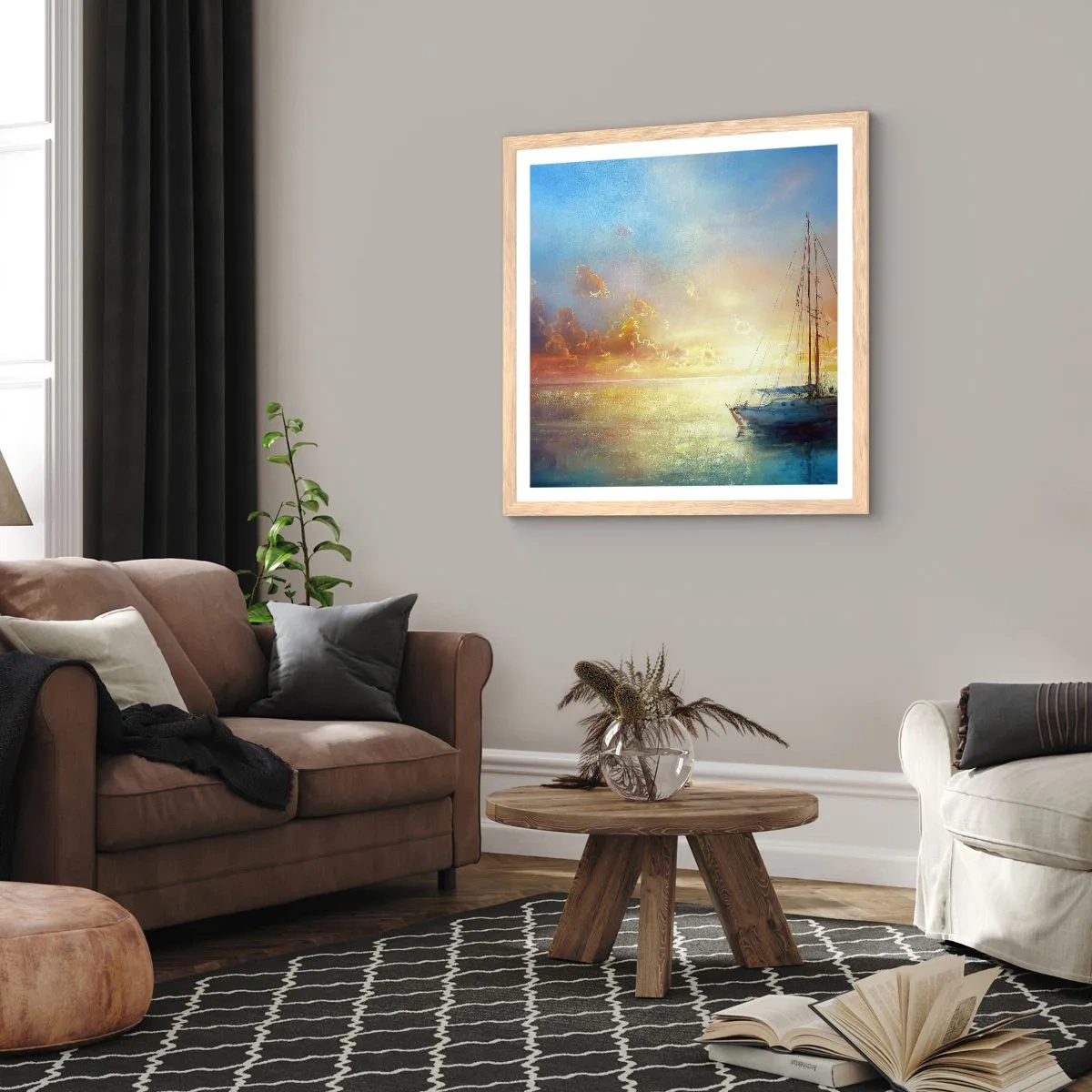 Póster en marco roble claro - En una bahía dorada - 60x60 cm