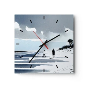 Reloj de pared - Reloj de vidrio - Una figura solitaria caminando por una playa vacía - 30x30cm - Solo conmigo mismo - Decoración de pared moderna para salón y dormitorio ARTTOR