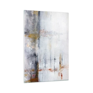 Cuadro sobre vidrio - Impresiones sobre Vidrio - Un paisaje abstracto con acentos borrosos de gris y dorado. - 70x100cm - Tras una cortina de aire - Decoración de pared moderna para salón y dormitorio ARTTOR