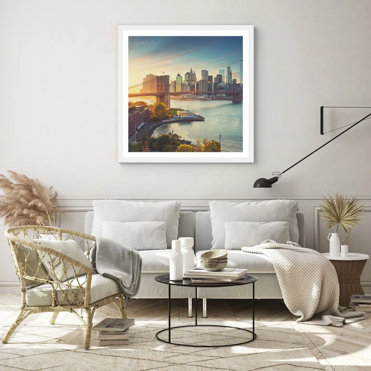 Póster en marco blanco - El amanecer de la gran ciudad - 30x30 cm
