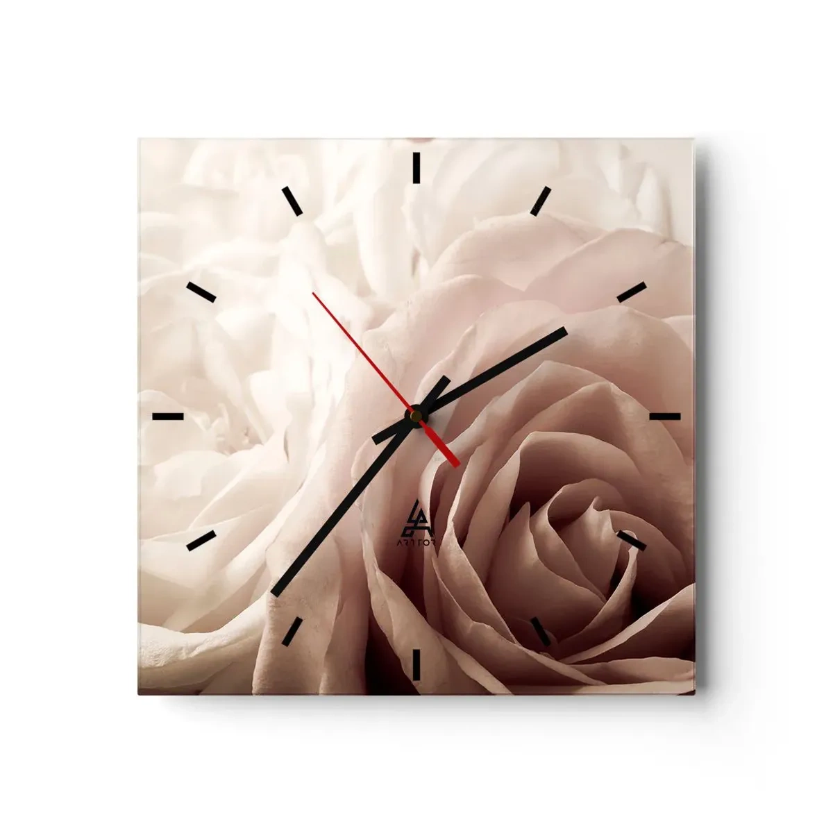 Reloj de pared - Reloj de vidrio - Delicadas rosas en tonos pastel beige. - 30x30cm - En el corazón de una rosa - Decoración de pared moderna para salón y dormitorio ARTTOR