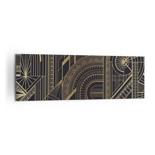 Cuadro sobre lienzo - Impresión de Imagen - Patrones geométricos dorados sobre fondo negro en estilo Art Déco - 160x50cm - Conceptos, ideas, planes - Decoración de pared moderna para salón y dormitorio ARTTOR