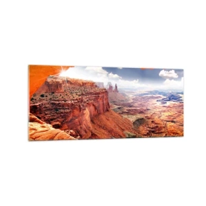 Cuadro sobre vidrio - Impresiones sobre Vidrio - Cañón visto a través de una ventana de roca con tonos cálidos de roca. - 120x50cm - Tallado por la propia naturaleza - Decoración de pared moderna para salón y dormitorio ARTTOR