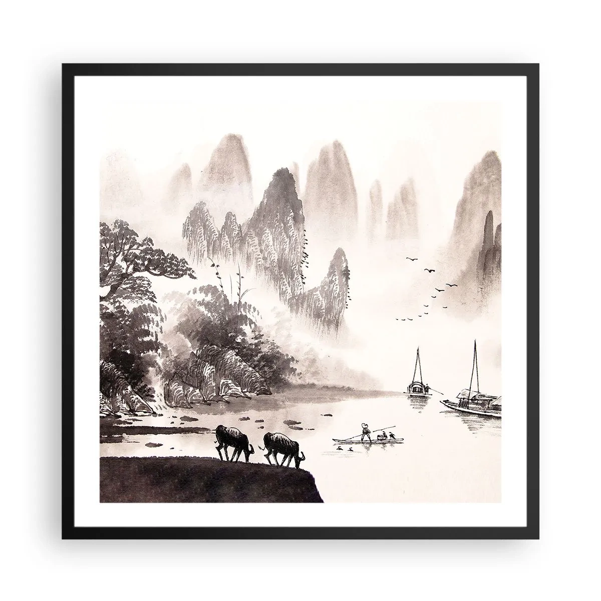 Póster en marco negro - La exótica vida cotidiana de Oriente - 60x60 cm