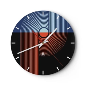 Reloj de pared - Reloj de vidrio - Composición geométrica con círculos y líneas en colores contrastantes. - 30x30cm - En un abrazo geométrico - Decoración de pared moderna para salón, cocina y dormitorio ARTTOR
