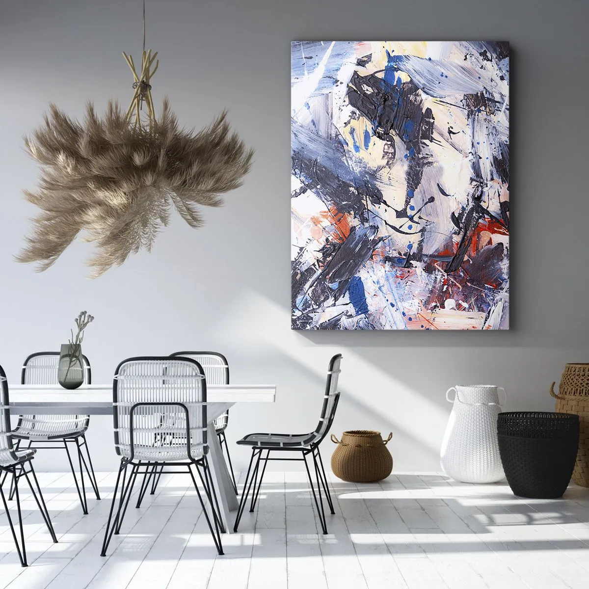 Cuadro sobre lienzo - Impresión de Imagen - Abstracción con pinceladas dinámicas en azul y rojo. - 50x70cm - Danza loca de la abstracción - Decoración de pared moderna para salón y dormitorio ARTTOR