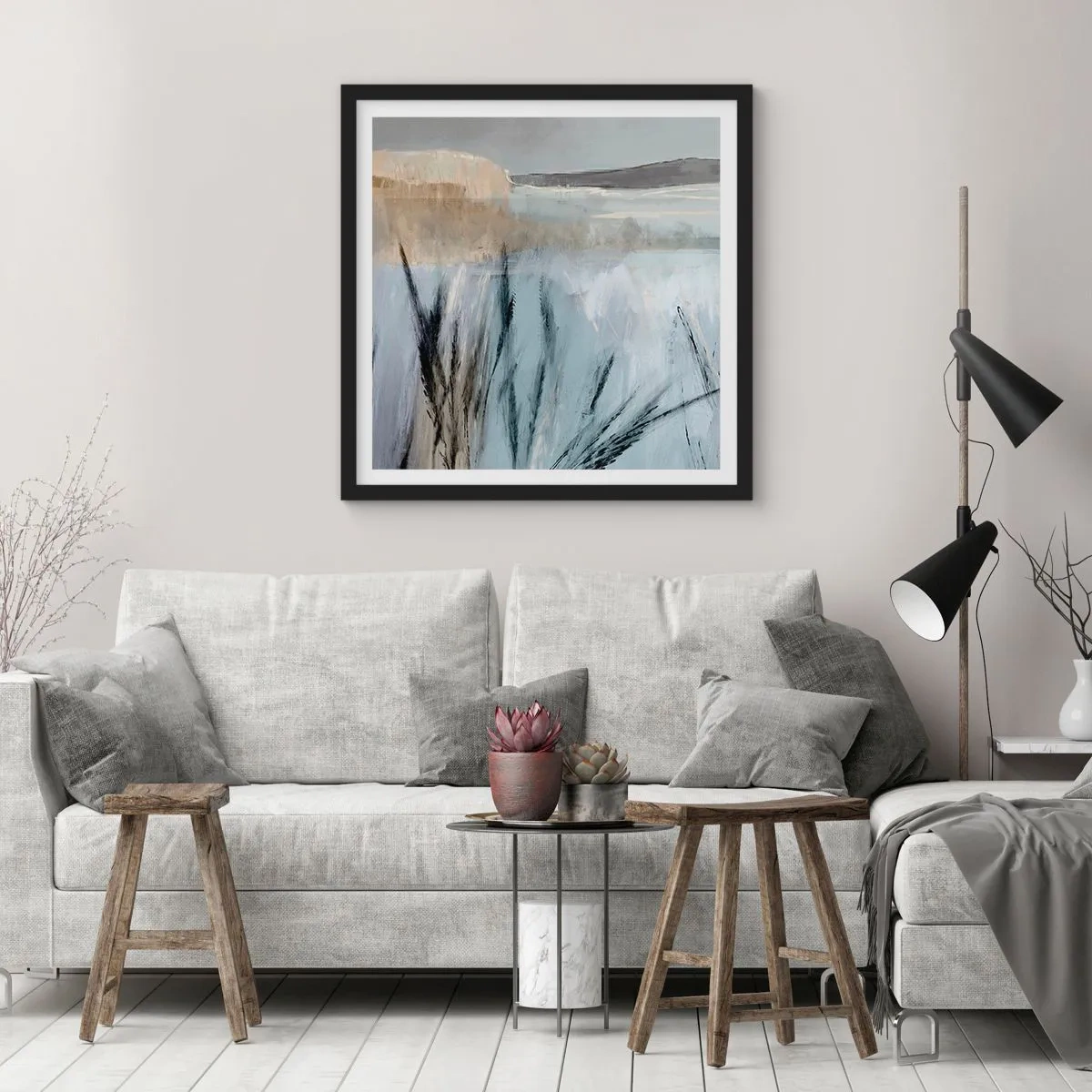 Póster en marco negro - Campos de invierno - 30x30 cm