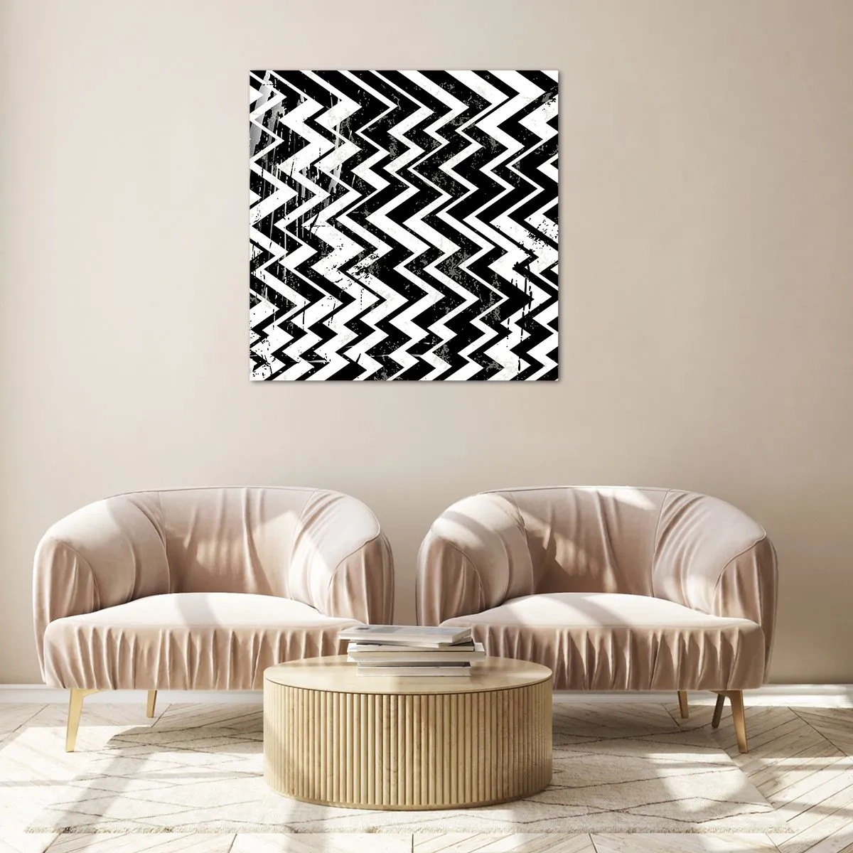 Cuadro sobre vidrio - Impresiones sobre Vidrio - Zig-blanco, zag-negro - 70x70 cm