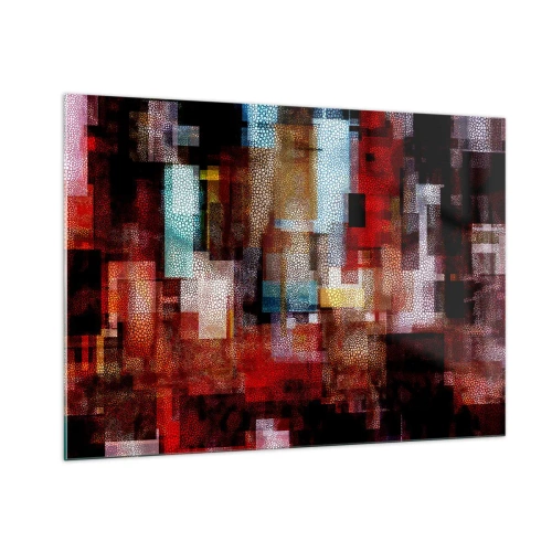 Cuadro sobre vidrio - Impresiones sobre Vidrio - Composición geométrica abstracta en tonos rojos. - 100x70cm - Confusión y desconcierto - Decoración de pared moderna para salón y dormitorio ARTTOR
