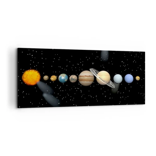 Cuadro sobre lienzo - Impresión de Imagen - El sistema solar con planetas sobre un fondo de estrellas en el espacio. - 120x50cm - Los planetas en armonía - Decoración de pared moderna para salón y dormitorio ARTTOR