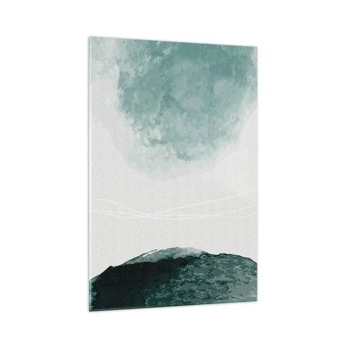 Cuadro sobre vidrio - Impresiones sobre Vidrio - Una delicada composición abstracta en tonos verdes con formas sutiles sobre un fondo claro. - 70x100cm - Un encuentro con la niebla - Decoración de pared moderna para salón y dormitorio ARTTOR