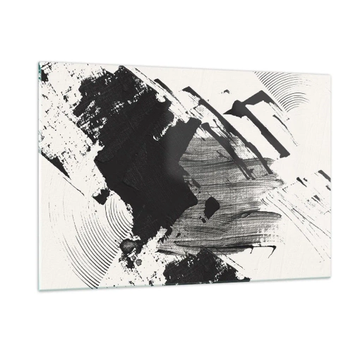 Cuadro sobre vidrio - Impresiones sobre Vidrio - Abstracción expresiva en blanco y negro con trazos dinámicos. - 120x80cm - Abstracción: la expresión del negro - Decoración de pared moderna para salón y dormitorio ARTTOR