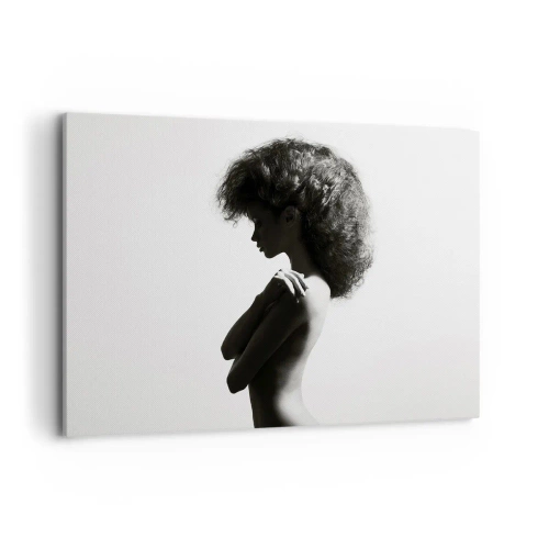 Cuadro sobre lienzo - Impresión de Imagen - Una silueta sutil de una mujer en tonos blanco y negro sobre un fondo claro. - 100x70cm - Como una flor en un tallo delgado - Decoración de pared moderna para salón y dormitorio ARTTOR